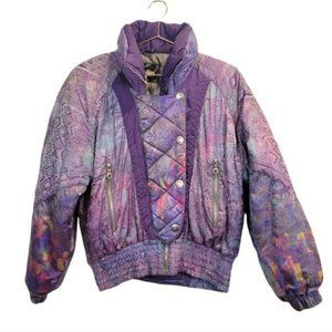 Vintage Kaelin | 80s Puffer Ski Winter Jacket Multi Patterened Purple